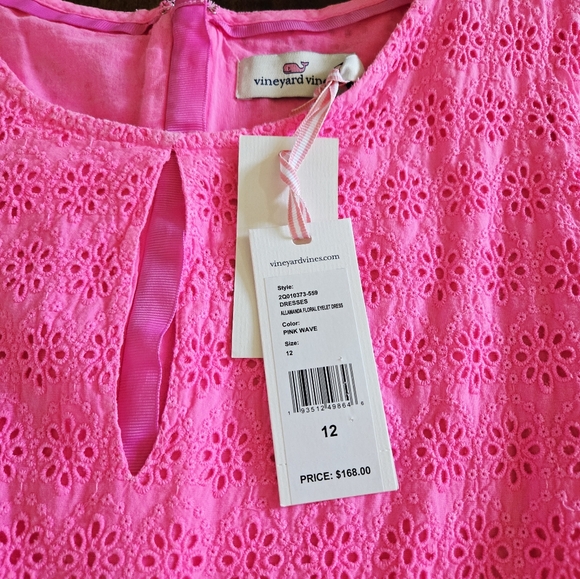 Vineyard Vines Allamanda Pink Wave Floral Eyelet Dress Size 12 - Picture 10 of 11